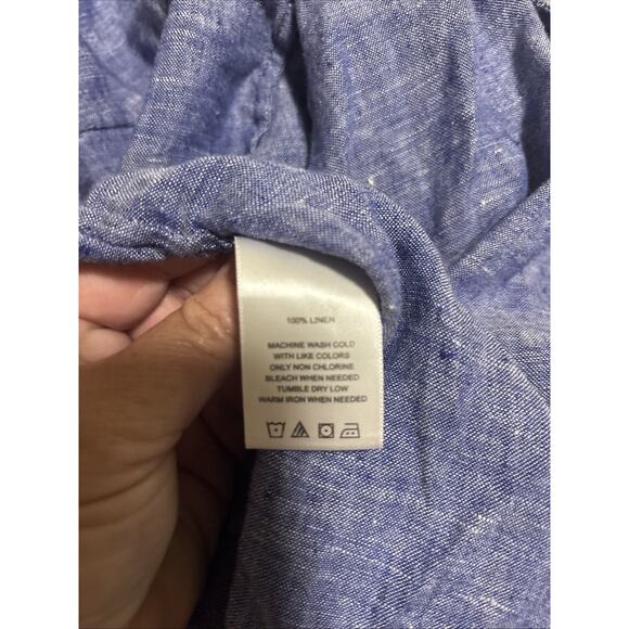 Foxcroft NYC Women’s Linen Button Down Shirt Blue Split Neck Side Slit Blouse Me - Picture 7 of 7